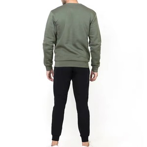 Herren Olivgrüner Rundhals-Pullover Regular Fit Einfarbig Gestrickter Baumwoll-Freizeitpullover Langarm Herbstbekleidung - Product Image 2