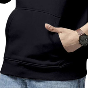 Sweat-shirt à capuche noir pour homme, coupe classique, en molleton bouclette, décontracté, pour l'automne, couleur unie, avec poche, en tissu tricoté - Product Image 2