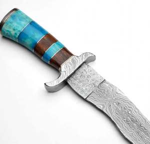 Handcrafted curved <b>profile</b> damascus steel outdoor utility <b>tool</b> Turquoise resin and Wood Stacked Handle - Product Image 2