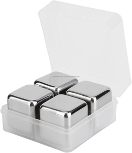 Set of 2 4 6 8 12 Stainless Steel Whisky Stones with Plastic <b>Box</b> Reusable Ice Cubes for Wine Whisky Cocktail Barware Use - Product Image 1