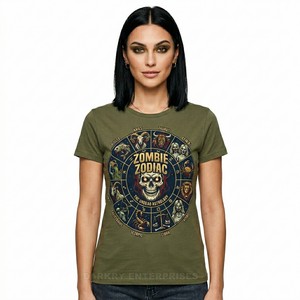Camiseta para mujer Ocean Horror, camiseta con gráfico de sirena zombi, diseño náutico oscuro, estampado de pigmentos de alta calidad, camiseta verde oliva vintage - Product Image 5