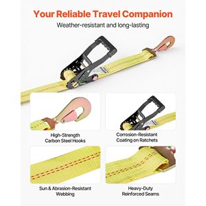 Kit de Correas de Amarre para Remolques, Resistencia a la Rotura de 10009 Libras, Carga de Trabajo de 3333 Libras, con Trinquete y Calzo para Ruedas, para Remolques de Tipo Eje de Automóviles - Product Image 6