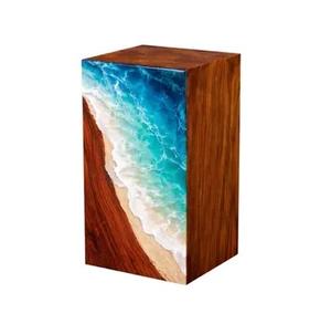 Urne funéraire artisanale en bois et résine motif vague océanique, urne commémorative de plage pour cendres humaines, taille moyenne 9x5,5 pouces, boîte à urne - Product Image 1