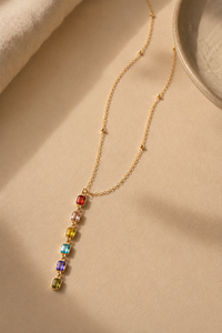 Iris <b>Rainbow</b> Crystal <b>Drop</b> Necklace For Women Gold Tone Long Pendant Necklace Luxury Everyday Gift For Her - Product Image 2