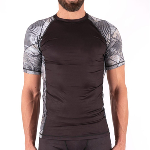 Customize Your Own Logo Heat-Transfer Printed Half Sleeve Rash Guard <b>Compression</b> <b>Shirts</b> <b>for</b> MMA BJJ Quick Dry Polyester/Nylon - Product Image 1