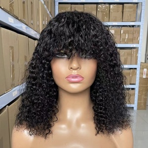 Pelucas de Cabello Humano con Flequillo, Onduladas, Hechas a Máquina, Rizadas, Cortas, para Mujer, Estilo Pixie Brasileño, Bob - Product Image 1