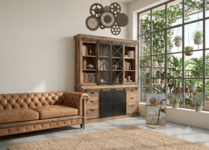 Armoire de salon industrielle en bois de manguier avec portes coulissantes, meuble de rangement pour salon, mobilier de maison - Product Image 1