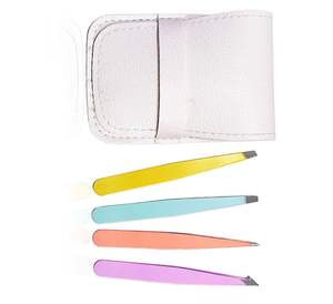 Pinzas de Alta Calidad, Pinzas Profesionales de Acero Inoxidable con Punta Inclinada y Puntiaguda, con Estuche de Cuero para Cejas - Product Image 4