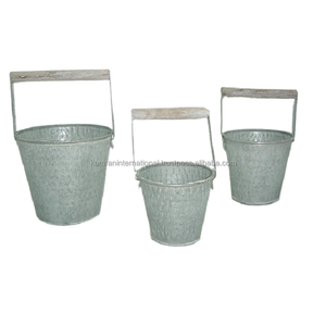 Macetas de flores de Metal 100%, juego de diseñador de 3 piezas con mango de madera para restaurante, jardín, accesorios decorativos para macetas florales - Product Image 1