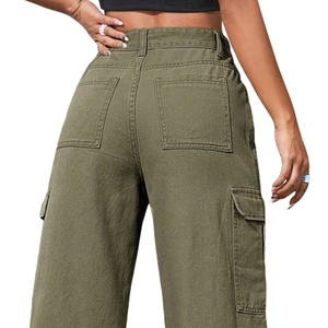 Pantalones Cargo de Mezclilla para Mujer, Pierna Ancha, Cintura Alta, Ajuste Holgado, Múltiples Bolsillos, Jeans de Algodón, Estilo Casual Urbano, Pantalones Utilitarios Largos - Product Image 4