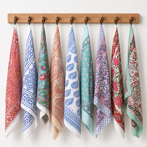 Bandana carré en coton 100% biologique, respectueux de l'environnement, teintures naturelles, imprimé à la main, foulard de mode respirant et durable en Mulmul - Product Image 1