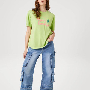 Camiseta Verde Extra Grande con Estampado de Cactus, Manga Corta, Cuello Redondo, Informal, para Hombre, Tejido de Punto, Algodón - Product Image 1