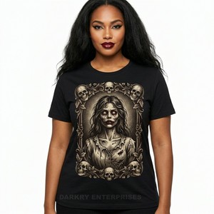 เสื้อยืดลายกราฟิกกะโหลกแบบซูเรอเรียลสำหรับผู้หญิง พิมพ์ลายซอมบี้แบบกลไก เสื้อยืดดีไซน์ศิลปะ เสื้อผ้าฝ้าย แฟชั่นที่ไม่ซ้ำใคร - Product Image 2