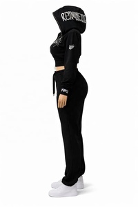 Women Black Rhinestone Tracksuit Streetwear Set <b>Full</b> <b>Zip</b> <b>Hoodie</b> Wide Leg Joggers Loose Fit Autumn Casual Sweatpants Outfit - Product Image 6