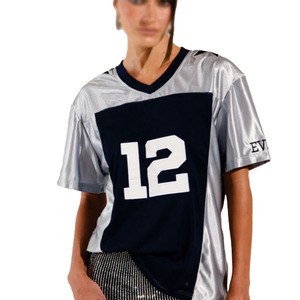 Maillot de football américain pour femme, col en V, maille argent marine, numéro 12, manches courtes, coupe régulière, vêtement anti-humidité - Product Image 3
