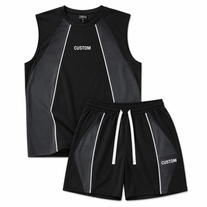 Ensemble débardeur sans manches et short personnalisé pour homme, noir, séchage rapide, sportif, vente en gros, tenue d'été, ensemble short de sport pour homme - Product Image 1
