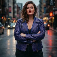 Blouson Bomber en Cuir de Mouton Gaufré à Carreaux Respirant avec Doublure en Satin et Fermeture Éclair, Style Motard Hiver Streetwear pour Femme
