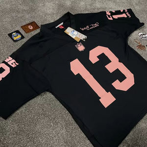 เสื้อยืดโอเวอร์ไซส์พิมพ์ลายสไตล์สตรีทแวร์ฟุตบอลย้อนยุคสำหรับผู้ชายแบบ OEM สั่งทำพิเศษ ทรงหลวมไหล่ตก ทรงบ็อกซี่ วินเทจ ผ้าตาข่าย - Product Image 2