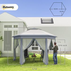 Gazebo Hexagonal Plegable de 13FT X 13FT con 6 Mallas de Malla con Cremallera para Patio, Jardín, Bodas y Fiestas - Product Image 3