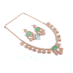 Yamika Pastel Green Polki Fashion Jewelry Necklace Set - Product Image 3