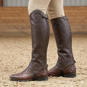 Genuine Leather <b>Half</b> <b>Chaps</b> Horse Riding Gaiters Equestrian Leg Protectors Durable Calf Gaiter Factory Purpose Bag GLHC-0001 - Product Image 4