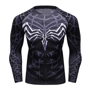 Camiseta Deportiva de Compresión para Hombre, Negra, Manga Larga, con Estampado de Telaraña, Transpirable, Ecológica, de Secado Rápido, Talla Adulto - Product Image 1
