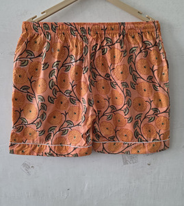 Handmade Indian Hand Block Printed Cotton Casual <b>Shorts</b> for Women <b>Men</b> Peach Orange Floral Summer Beachwear <b>Pj</b> Set Breathable - Product Image 4