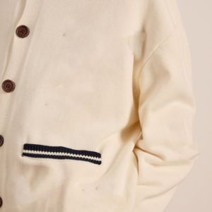 Custom Vintage Style Men's Cream White Knitted Polo <b>Cardigan</b> <b>Sweater</b> Lapel Collar Button Down Long Sleeve College Varsity Casual - Product Image 5