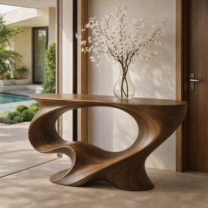 Mesa Consola de Madera Maciza Hecha a Mano, Estilo Minimalista Moderno, para Hotel, Villa, Entrada, Pasillo, Sala de Estar, Mesa de Madera Natural Sólida - Product Image 4