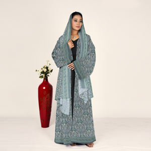 Abaya de Chifón Sólido con Pañuelo para la Cabeza, Frente Abierto, Manga Larga, Vestido Musulmán Modesto, Moda Árabe para Mujer, Traje para Oración del Eid - Product Image 3