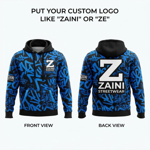 Sweat à capuche premium 400g en polyester, impression numérique, écologique, bleu automne, noir, imprimé graffiti, logo personnalisé, streetwear - Product Image 1