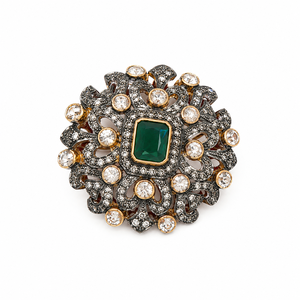 Treated Natural Emerald Cut Cocktail Ring | 925 Silver 18K Gold Plated | Emerald <b>Oxidized</b> Finish | Indian Bridal Engagement Gift - Product Image 1