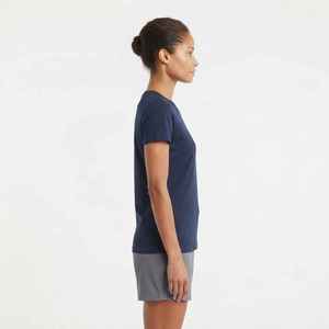 Women's <b>Navy</b> Blue O-Neck Short Sleeve T-Shirt With Gray Above Knee Shorts Set Casual Two Piece Cotton Outfit Regular Fit - Product Image 5
