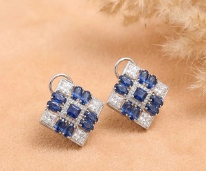 ต่างหูห่วงทรงกลมประดับบลูควอตซ์ CZ ชุบทองคำขาว 14K โรสโกลด์ ดีไซน์วินเทจ เรียบหรู ราคาขายส่ง - Product Image 1