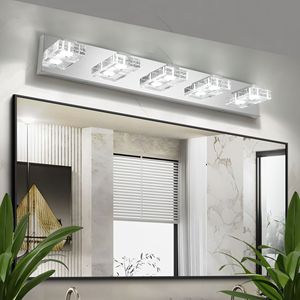 31\" Modern Chrome 5-<b>Light</b> LED <b>Vanity</b> <b>Light</b> Square Acrylic Lampshades Wall Mount Fixture <b>Mirror</b> Lighting for Bathroom - Product Image 1