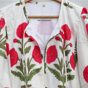 Belle robe en coton à motifs floraux, imprimée à la main, pour un usage décontracté. - Product Image 2