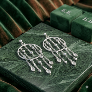 Silver Vintage Statement Drop Earrings for Women-<b>Emerald</b> Pearl Accent Daily Wear & Gifting - Product Image 2