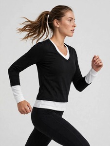 Custom Women <b>V</b> <b>Neck</b> <b>Long</b> <b>Sleeve</b> Crop <b>Top</b> Custom Layered Crop <b>Top</b> For Women OEM ODM Private Label Women <b>Long</b> <b>Sleeve</b> Crop Shirt - Product Image 3
