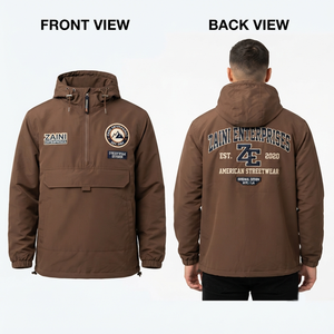 <b>Mens</b> Windbreaker <b>Jacket</b> 140 GSM Polyester Canvas Waterproof Breathable Windproof Brown <b>Half</b> <b>Zip</b> Front Panel OEM ODM High Street - Product Image 1