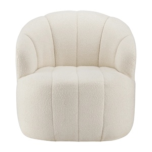 Fauteuil d'appoint capitonné de luxe moderne, fauteuil de salon rembourré en tissu crème avec pieds en bois - Product Image 2