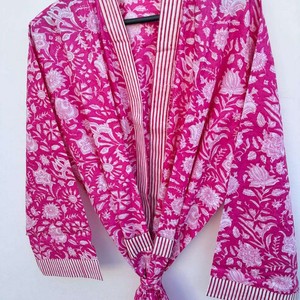 Bata Kimono Larga con Estampado Floral para Mujer, 100% Algodón, Ropa Casual para Estar en Casa, Cuello Redondo, Manga Larga, para Primavera - Product Image 1
