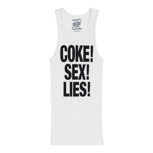 Camiseta sin mangas transpirable con estampado 'Sex Lies' para hombre, cuello redondo, informal, de algodón blanco, tejido de punto, 320g, corte regular - Product Image 1