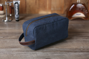 Mens Retro Canvas Leather Dopp Kit Custom Logo Waterproof Toiletry Bag Travel Shaving Cosmetic Organizer <b>Case</b> LCTB-0009C - Product Image 5