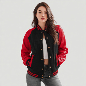 Loose Fit Crew Neck Varsity <b>Jacket</b> Women Street Fashion 100% Wool Baseball Varsity <b>Jackets</b> Women's Oversize Varsity <b>Jacket</b> - Product Image 4