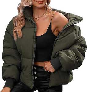 Blouson court matelassé pour femme, doudoune courte zippée en duvet, manteau d'extérieur tendance, veste d'hiver en coton pour femme - Product Image 3
