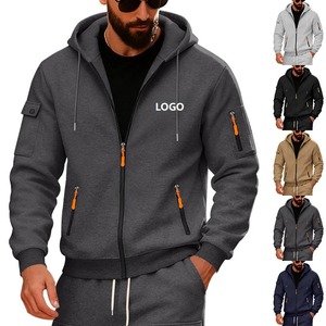 <span class=keywords><strong>Sweat</strong></span>-shirt à capuche zippé noir pour homme avec fermetures éclair et poches vert néon, style décontracté, coupe classique, 100 % polaire, idéal pour l'automne - Product Image 1