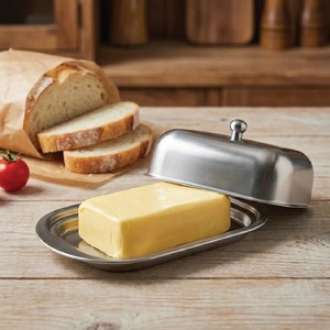 Beurrier en acier inoxydable avec couvercle, finition miroir, résistant à la rouille, design minimaliste, pour la cuisine - Product Image 1