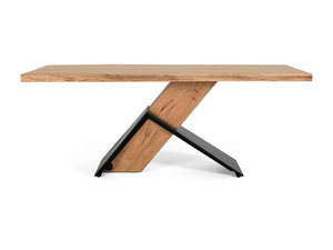 Mesa de comedor de estilo americano de lujo, de madera maciza de acacia con borde natural, base metálica montada sobre madera, acabado negro y natural. - Product Image 2