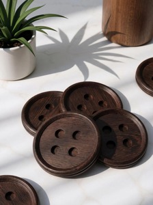 Wooden Button Shape <b>Coaster</b> For Drinks <b>Table</b> Protection Everyday Use Adds Cute And Stylish Decorative Touch To <b>Table</b> From India - Product Image 5