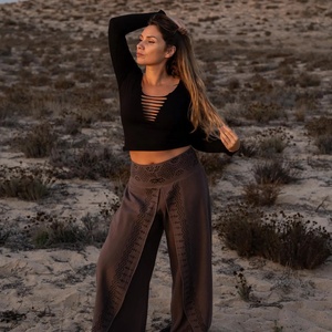 Boho Long Sleeve Cut Out <b>Top</b> Strappy Back Crop <b>Top</b> for Women <b>Flowy</b> Summer Blouse Comfortable Casual Festival Wear - Product Image 2